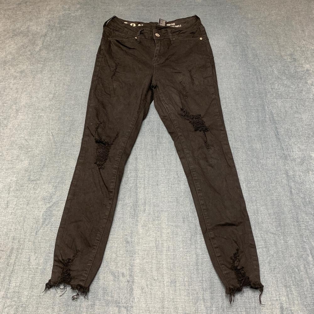 SONG Curvy Jeans Womens 3/26 Black Cotton High Rise Skinny Ankle Distressed